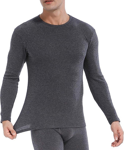 Comfneat Men's 2-Pack Thermal Long Sleeve Undershirt Waffle Knit Soft Comfy Crew Neck Underwear Top